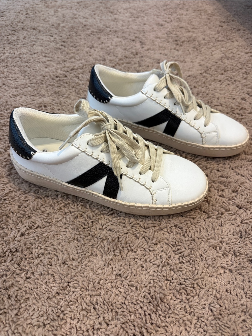 Hey Girl by Corkys Women’s White Leather Lace-Up Sneakers with Black Accent